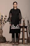 BEEJOLIYO_Black Suede Embroidered Thread Round Frilled Kurta And Pant Set _at_Aza_Fashions