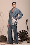 Shop_BEEJOLIYO_Grey Suede Botanical Embroidery Double Breasted Blazer Suit Set _Online_at_Aza_Fashions