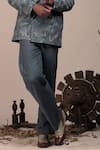 Buy_BEEJOLIYO_Grey Suede Geometric Embroidery Blazer Suit Set _Online_at_Aza_Fashions