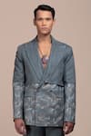 Buy_BEEJOLIYO_Grey Suede Geometric Embroidery Blazer Suit Set 