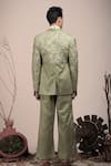 Shop_BEEJOLIYO_Green Suede Geometric Embroidery Embriodered Belted Blazer With Pant _at_Aza_Fashions