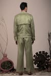 BEEJOLIYO_Green Suede Floral Embroidery Crop Jacket And Pant Set _at_Aza_Fashions