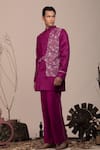 BEEJOLIYO_Purple Suede Geometric Embroidery Embriodered Long Jacket With Pant _at_Aza_Fashions