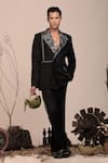 Buy_BEEJOLIYO_Black Suede Geometric Embroidery Blazer With Pant _at_Aza_Fashions