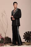 BEEJOLIYO_Black Suede Geometric Embroidery Blazer With Pant _Online_at_Aza_Fashions