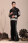 BEEJOLIYO_Black Suede "embroidered Floral And Scallop Jacket & Pant Set _Online_at_Aza_Fashions