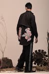 Shop_BEEJOLIYO_Black Suede Floral Embroidery Oversized Shacket And Pant Set _Online_at_Aza_Fashions