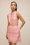 House Of Eda Pink Shell 100% Wool Hand Embellished Pearl Collared Tweed Dress Online at Aza Fashions House Of Eda_Pink Shell 100% Wool Hand Embellished Pearl Collared Tweed Dress _Online_at_Aza_Fashions