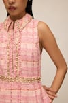 Buy House Of Eda Pink Shell 100% Wool Hand Embellished Pearl Collared Tweed Dress Online at Aza Fashions Buy_House Of Eda_Pink Shell 100% Wool Hand Embellished Pearl Collared Tweed Dress _Online_at_Aza_Fashions