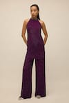 Buy_House of eda_Purple 100% Silk Hand Embellished Cut Sequin Halter Astra Tunic With Pant _at_Aza_Fashions