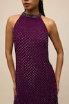 House of eda_Purple 100% Silk Hand Embellished Cut Sequin Halter Astra Tunic With Pant _Online_at_Aza_Fashions