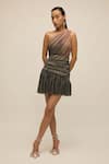 Buy_House of eda_Green Silk Lurex Yarn Ruched One Shoulder Aura Ombre Dress _at_Aza_Fashions