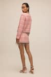 Shop_House of eda_Pink 100% Nylon Tuller Hand Embellished Crystal Round Delora Jacket With Skirt _at_Aza_Fashions