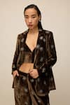 Buy_House of eda_Brown 100% Silk Velvet Hand Embellished Glass Bead Blazer Open Emerance Set _Online_at_Aza_Fashions