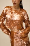 House of eda_Brown 100% Polyester Embellished Sequin Round Nilsa Skirt With Top _Online_at_Aza_Fashions