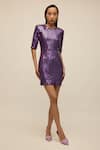 Buy_House of eda_Purple 100% Nylon Embellished Sequin Round Zayla Short Dress _at_Aza_Fashions