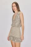 Buy_House of eda_Beige 100% Viscose Print Checkered Plunge V Neck Audrey Dress _Online_at_Aza_Fashions