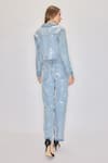 Shop_House of eda_Blue 99% Cotton Hand Embellished Sequin Collar Axle Crop Jacket With Pant _at_Aza_Fashions