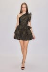 Buy_House of eda_Black 100% Nylon Shell One Shoulder Freda Ruche Tiered Dress _at_Aza_Fashions