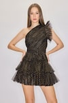 House of eda_Black 100% Nylon Shell One Shoulder Freda Ruche Tiered Dress _Online_at_Aza_Fashions