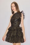 Buy_House of eda_Black 100% Nylon Shell One Shoulder Freda Ruche Tiered Dress _Online_at_Aza_Fashions