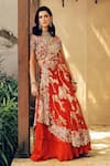 Buy_khushboo bagri_Orange Lurex Organza Embroidery Signature Zardosi Cross Draped Lehenga Set _at_Aza_Fashions