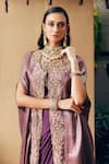 Shop_khushboo bagri_Purple Chiffon Embroidery Sequins Round Banarasi Jacquard Jacket With Gown _at_Aza_Fashions