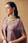 khushboo bagri_Purple Chiffon Embroidery Sequins Round Banarasi Jacquard Jacket With Gown _Online_at_Aza_Fashions