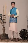 Buy_BEEJOLIYO_Blue Cotton Botanical Embroidery Nehru Jacket With Kurta Set _at_Aza_Fashions