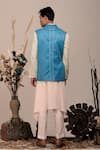 Shop_BEEJOLIYO_Blue Cotton Botanical Embroidery Nehru Jacket With Kurta Set _at_Aza_Fashions