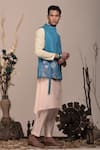 Buy_BEEJOLIYO_Blue Cotton Botanical Embroidery Nehru Jacket With Kurta Set _Online_at_Aza_Fashions