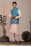 Shop_BEEJOLIYO_Blue Cotton Botanical Embroidery Nehru Jacket With Kurta Set _Online_at_Aza_Fashions