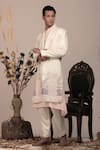 BEEJOLIYO_White Cotton Nature Inspired Collared Suede Tree Jacket With Kurta Set _Online_at_Aza_Fashions