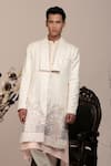 Shop_BEEJOLIYO_White Cotton Nature Inspired Collared Suede Tree Jacket With Kurta Set _Online_at_Aza_Fashions