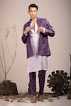 Buy_BEEJOLIYO_Purple Cotton Geometric Embroidery Button Up Suede Jacket Kurta Set _at_Aza_Fashions