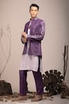 Buy_BEEJOLIYO_Purple Cotton Geometric Embroidery Button Up Suede Jacket Kurta Set _Online_at_Aza_Fashions