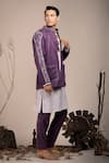 BEEJOLIYO_Purple Cotton Geometric Embroidery Button Up Suede Jacket Kurta Set _at_Aza_Fashions