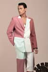 BEEJOLIYO_Multi Color Cotton Colorblock Double Breasted Blazer With Pant _Online_at_Aza_Fashions