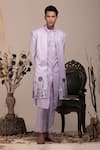 Buy_BEEJOLIYO_Purple Suede Botanical Embroidery Motif Long Jacket Kurta Set _Online_at_Aza_Fashions