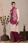 Buy_BEEJOLIYO_Purple Suede Geometric Asymmetric Belted Nehru Jacket With Kurta Set _at_Aza_Fashions