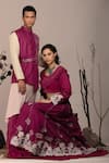 BEEJOLIYO_Purple Suede Geometric Asymmetric Belted Nehru Jacket With Kurta Set _at_Aza_Fashions