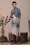 Buy_BEEJOLIYO_Grey Suede Floral Embroidered Nehru Jacket Kurta Set _at_Aza_Fashions