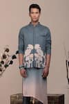 BEEJOLIYO_Grey Suede Floral Embroidered Nehru Jacket Kurta Set _at_Aza_Fashions