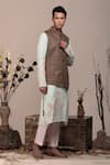 Buy_BEEJOLIYO_Brown Suede Floral Embroidered Patterned Nehru Jacket With Kurta Set _Online_at_Aza_Fashions