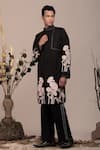 BEEJOLIYO_Black Suede Floral Embroidered Motif Long Jacket With Pant _Online_at_Aza_Fashions