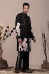 Buy_BEEJOLIYO_Black Suede Floral Embroidered Motif Long Jacket With Pant _Online_at_Aza_Fashions