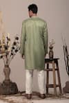 Shop_BEEJOLIYO_Green Suede Geometric Embroidered Long Jacket With Kurta Pant Set _at_Aza_Fashions