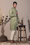 BEEJOLIYO_Green Suede Geometric Embroidered Long Jacket With Kurta Pant Set _Online_at_Aza_Fashions