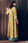 Shop_khushboo bagri_Yellow Chiffon Embroidery Sequins Gown Banarasi Jacquard Jacket With Pleated _at_Aza_Fashions