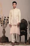 Buy_BEEJOLIYO_White Cotton Nature Inspired Tree Suede Nehru Jacket With Kurta Pant Set _at_Aza_Fashions